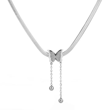 Stainless Steel Frosted Butterfly Necklace For Women Gold Silver Color Snake Chain Choker Necklace Female Fashion Party Jewelry