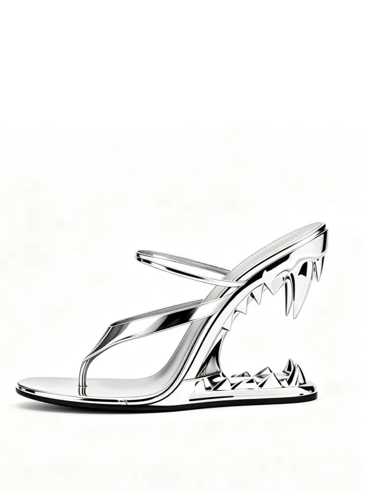 2026European and American Summer New Metal Tooth Sandals, High-heeled Shoes, Fashion Shows, Women's Dresses, 44 Size Sandals