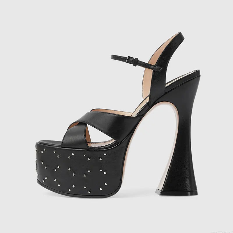 Fashionable White Black Buckle High Heel Sandals Summer Women's Sexy Waterproof Platform Nightclub Racing Women's Shoes 34-43