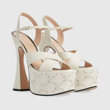Fashionable White Black Buckle High Heel Sandals Summer Women's Sexy Waterproof Platform Nightclub Racing Women's Shoes 34-43