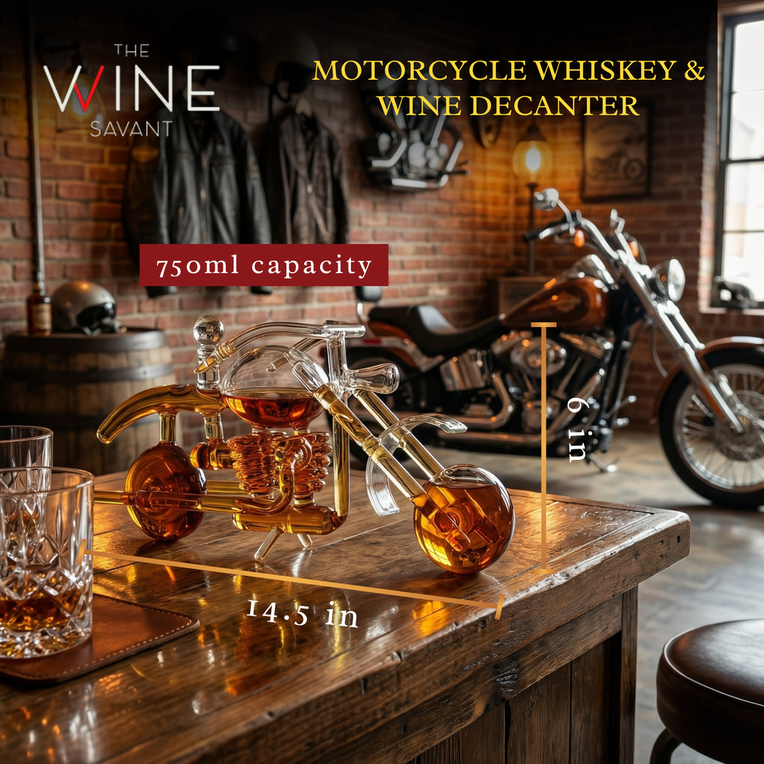 Unique Motorcycle Gift Decanter Wine & Whiskey Elegant Motorbike, Biker Themed, 750ml The Wine Savant - Intricate Details, Bourbon, Scotch or Liquor, Harley Gifts, Decorative Sport Bike Gifts
