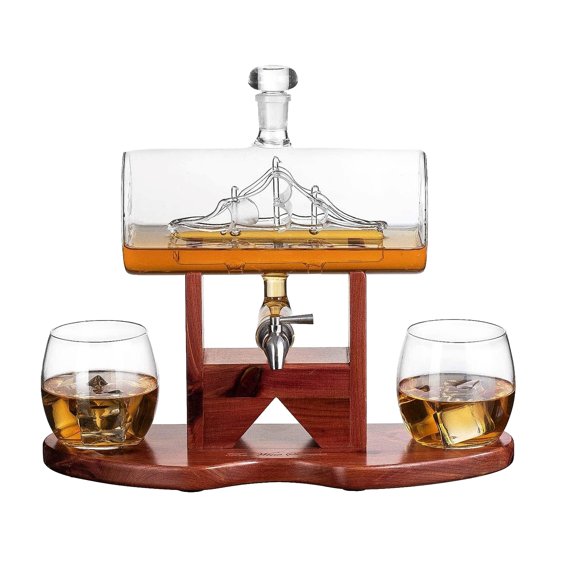 Whiskey Decanter Set - 1250ml Ship & 2 Whiskey Glasses-0