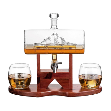 Whiskey Decanter Set - 1250ml Ship & 2 Whiskey Glasses-0