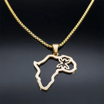 Africa Map Berber Amazigh Necklaces for Women Men Stainless Steel Gold Color Ethnic Pendant Necklace Jewelry collier N8092S02