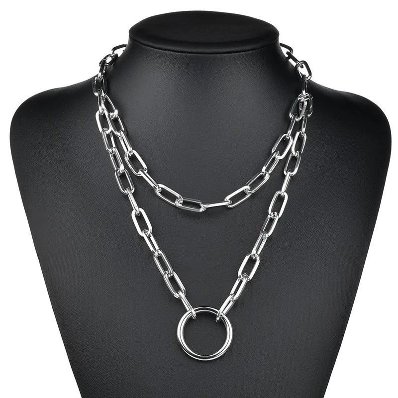 Cute Simple Chain Link Lock Necklace Pendant Women Silver Color Fashion Goth Jewelry Party Punk Maxi Collier Long Necklace Gift