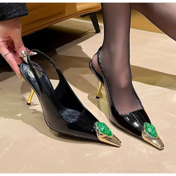 Designer Street Style Design Inlay Diamonds Woman Pumps Sandals Elegant Sexy Thin Heels Pointed Toe Banquet Prom Slingbacks Shoe