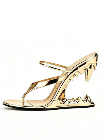 2026European and American Summer New Metal Tooth Sandals, High-heeled Shoes, Fashion Shows, Women's Dresses, 44 Size Sandals