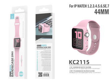 Pulseira de silicone para relógio Techancy, KC2115, com protetor de ecrã, compatível com Apple Watch 44 mm, rosa