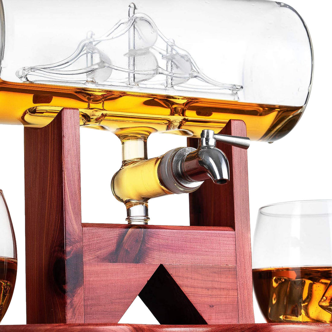 Whiskey Decanter Set - 1250ml Ship & 2 Whiskey Glasses-0