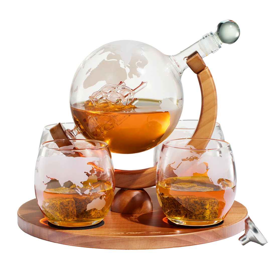 Etched World Decanter whiskey Globe - 750 ml-0