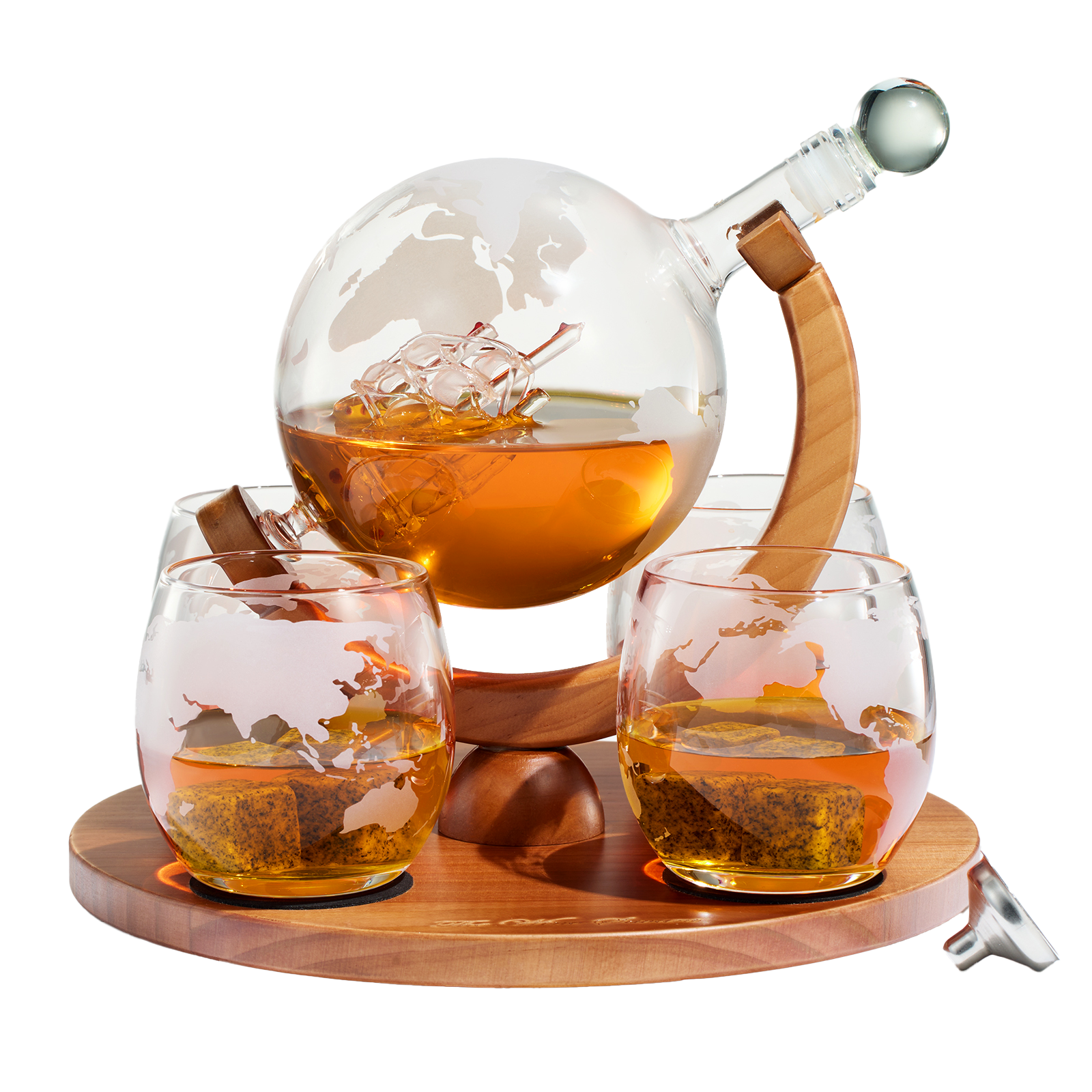 Etched World Decanter whiskey Globe - 750 ml-0